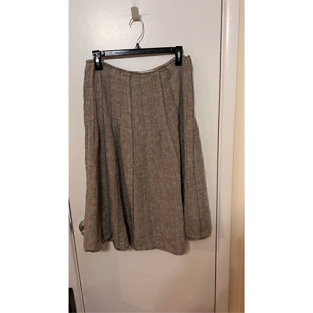 EmanuelβUngaroβMidiβPleatedΒ LinenβBrownβSkirtβSizeβ4